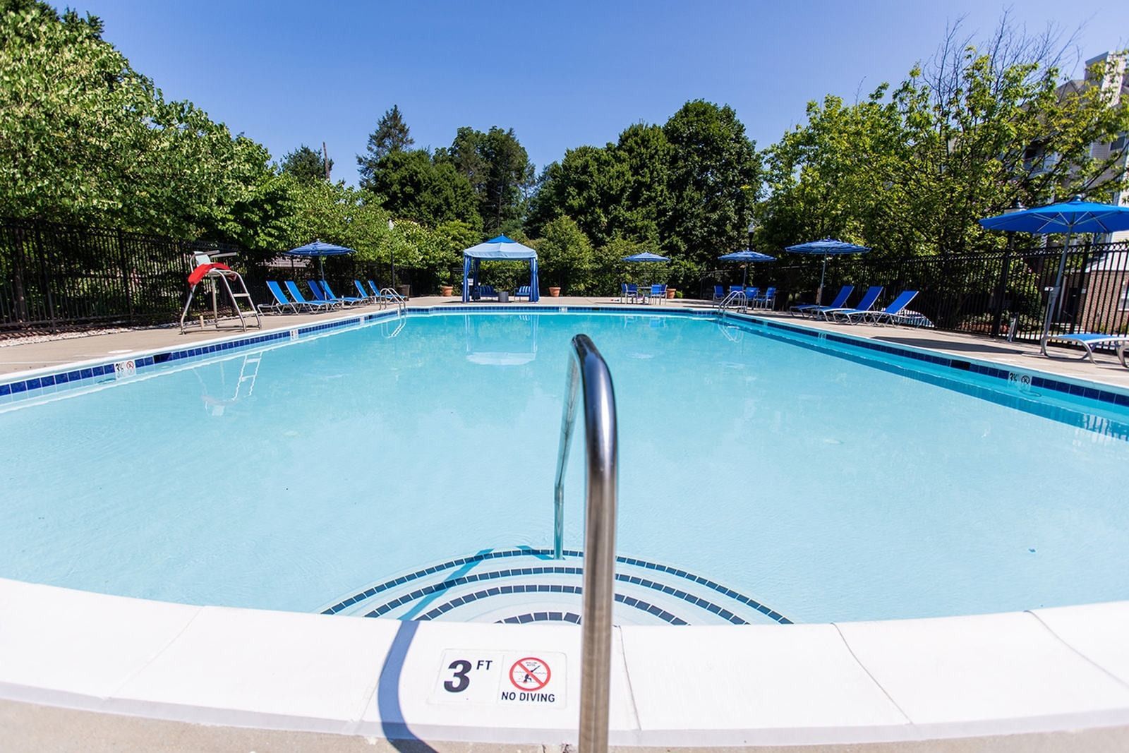 Swimming pool steps at Park Station Apartments.