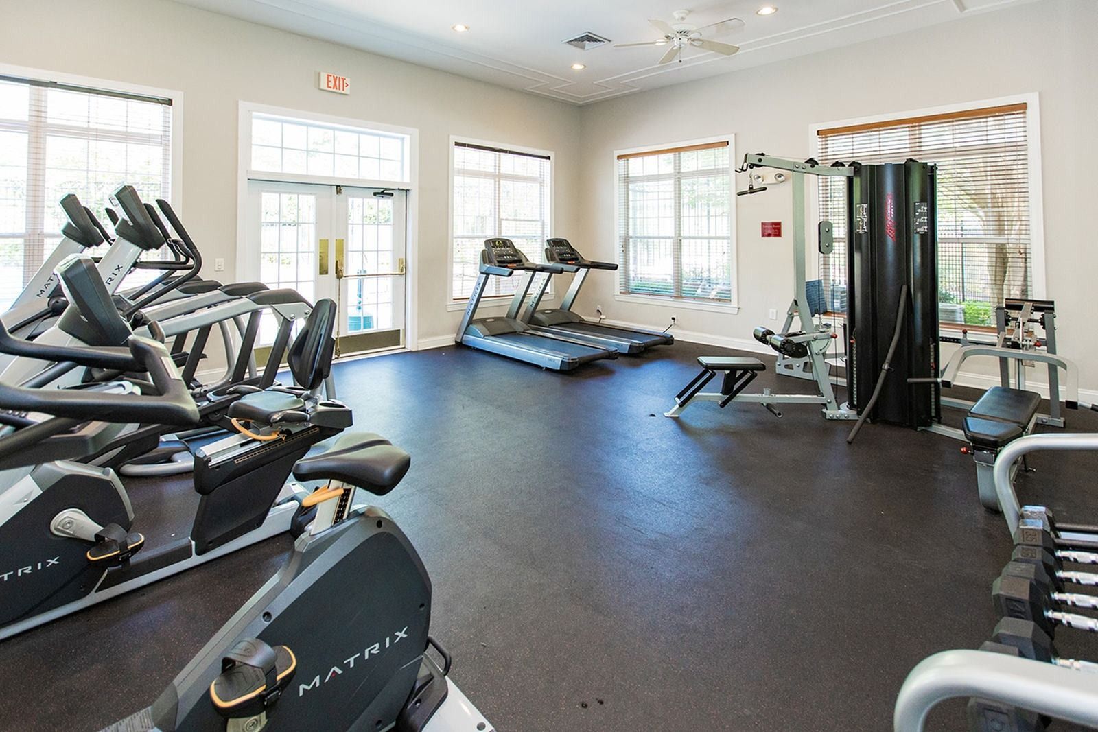 Fitness center at Park Station Apartments.
