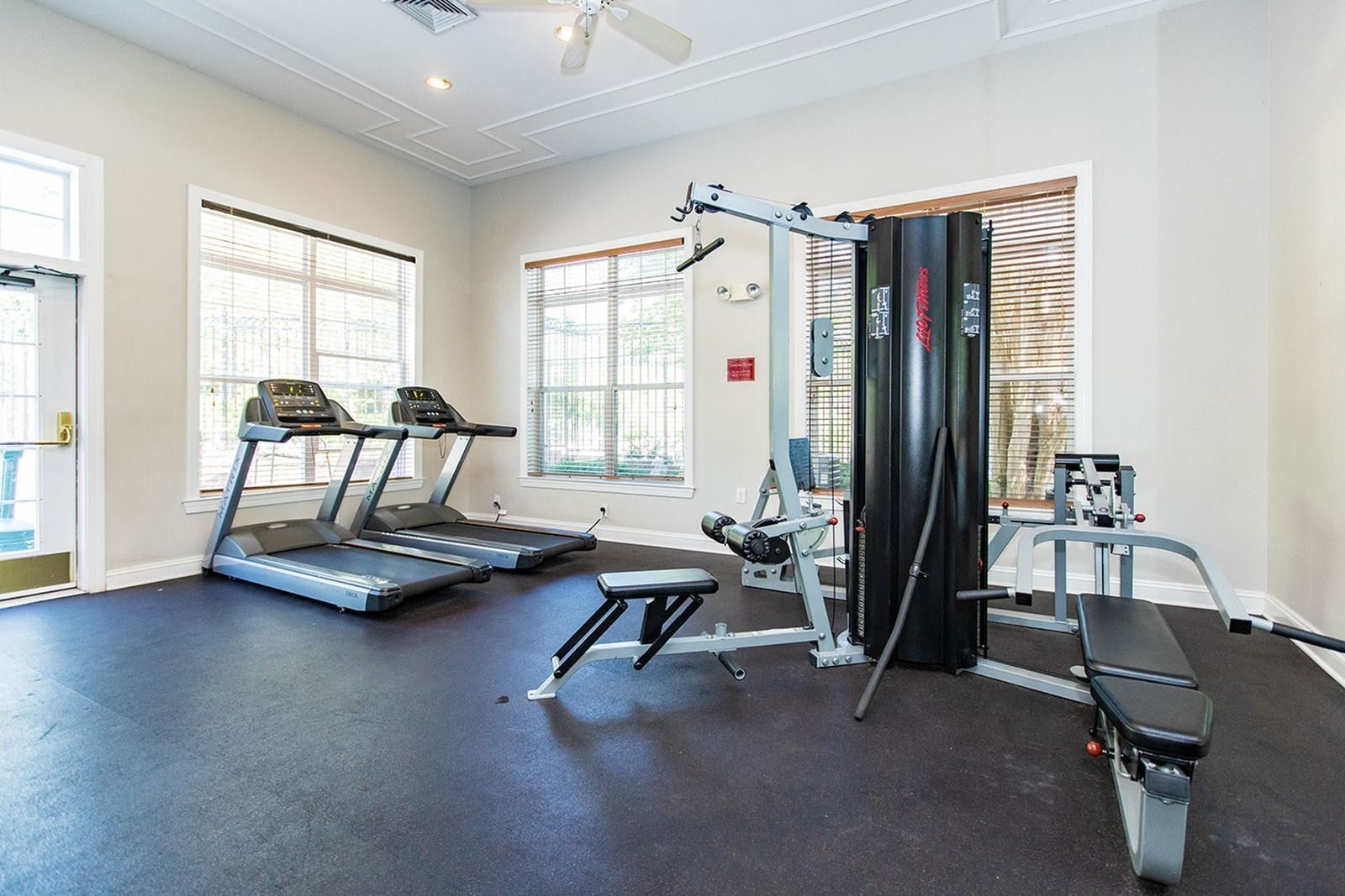Fitness center at Park Station Apartments.