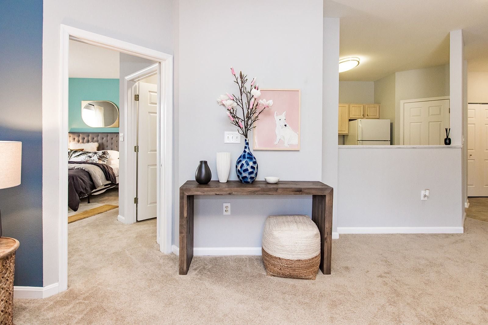 Living room table at Park Station Apartments.