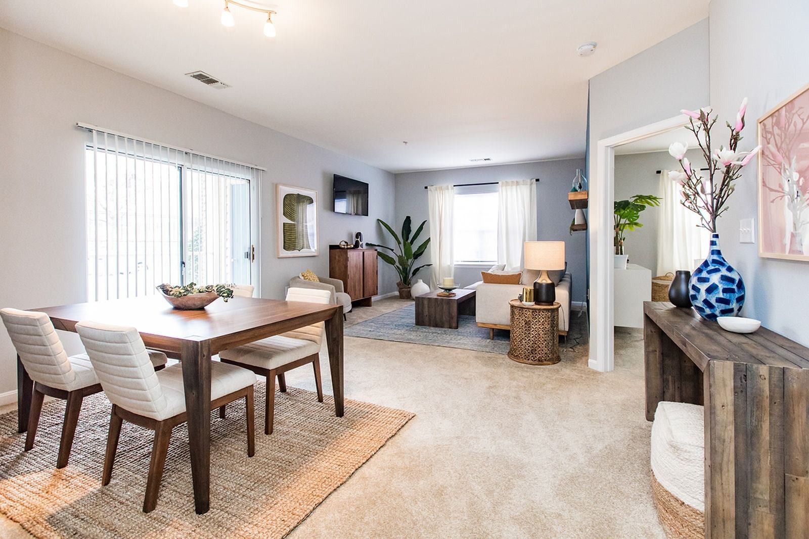 Dining and living area at Park Station Apartments.