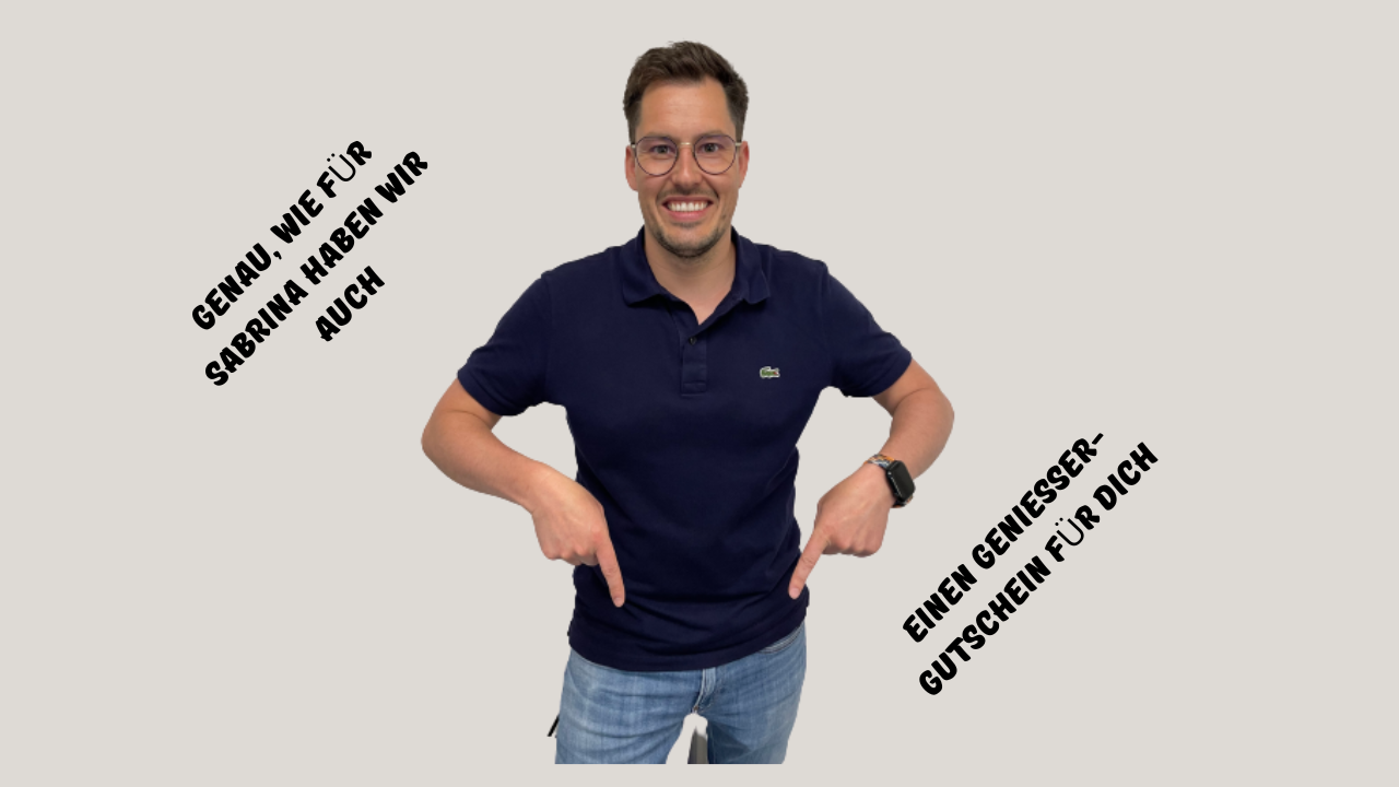 Man pointing down, text: 