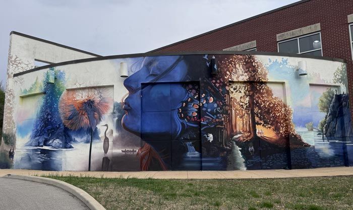 River Dreams mural in Poplar Bluff, Missouri at Three Rivers College