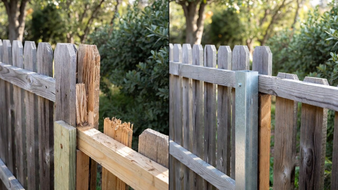 Wooden shed corner with door opening, natural wood color, visible construction details.