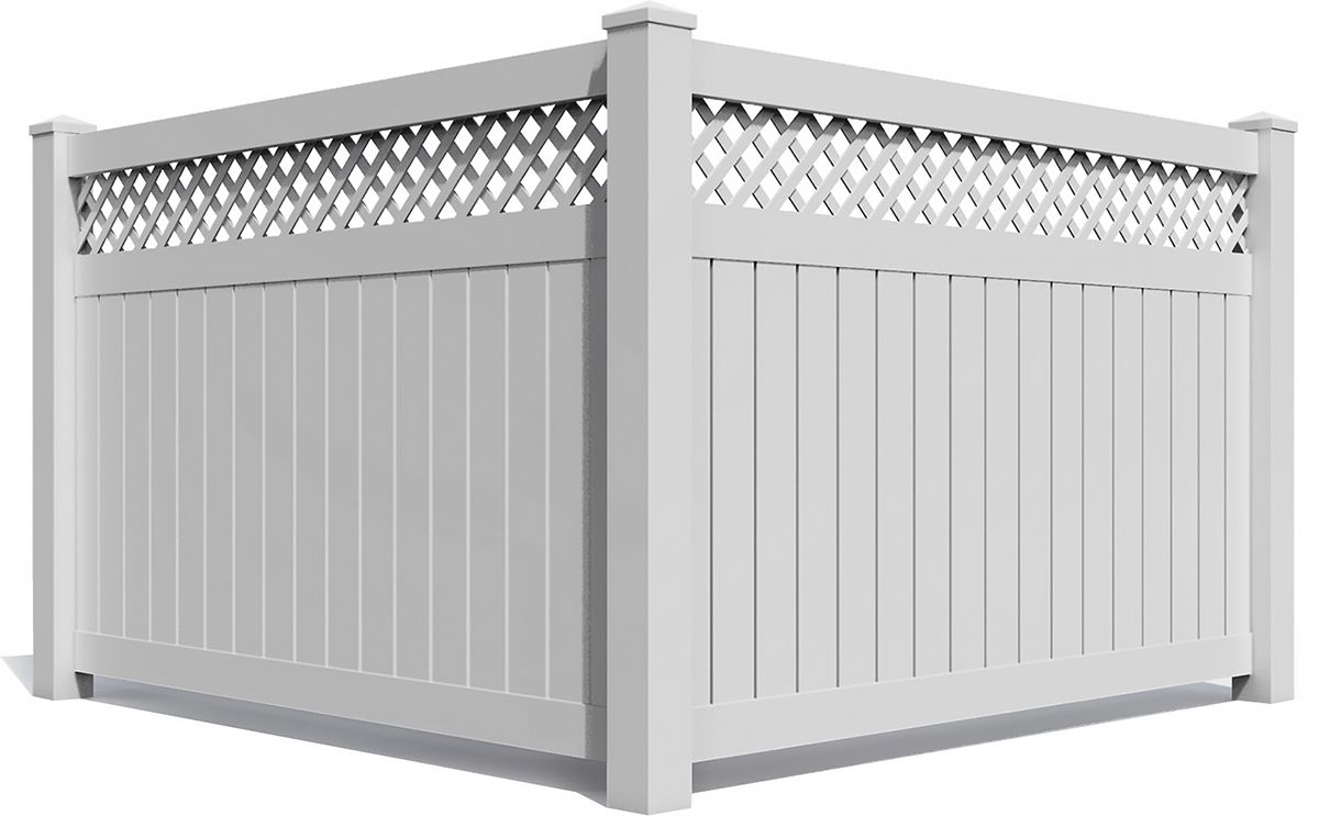 White vinyl fence with lattice top in an outdoor setting.
