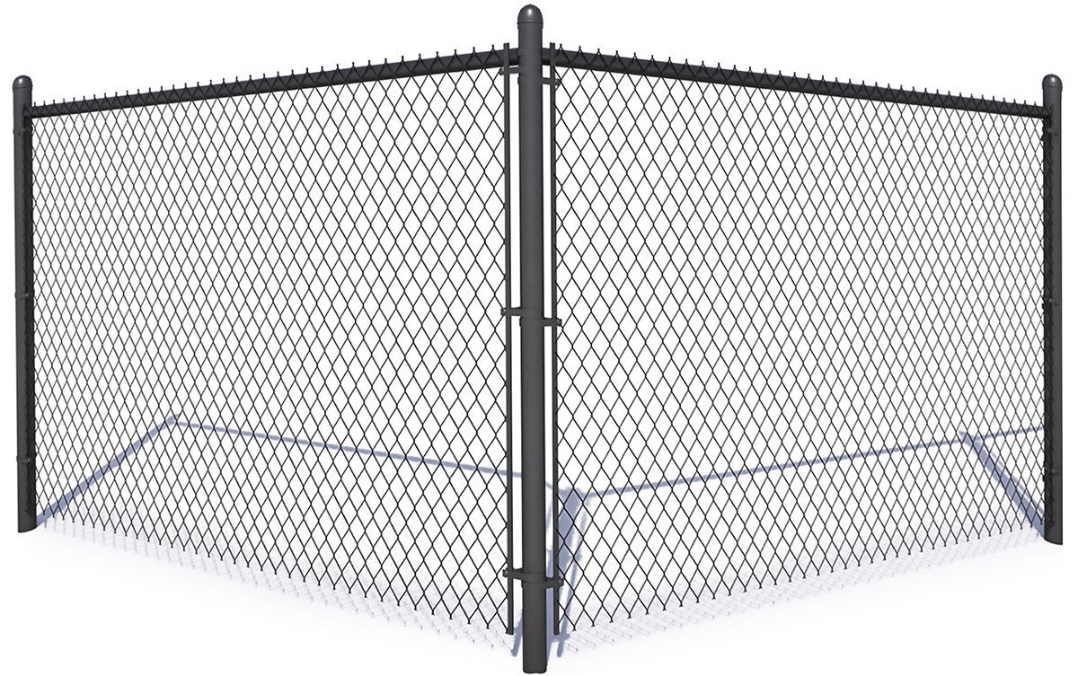 Chain-link fence with barbed wire along the top, forming a corner.