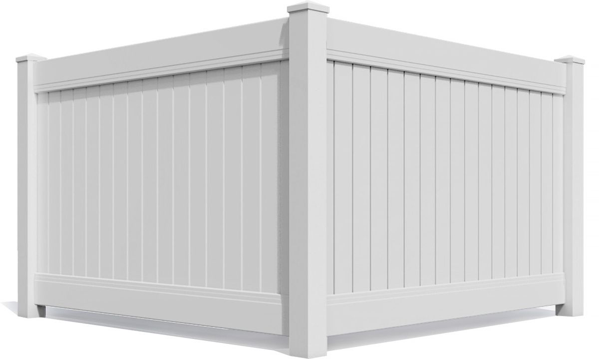 White vinyl privacy fence corner.