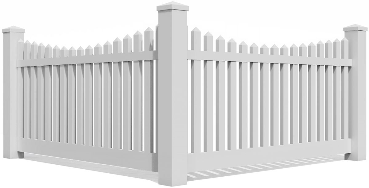 White vinyl picket fence corner.