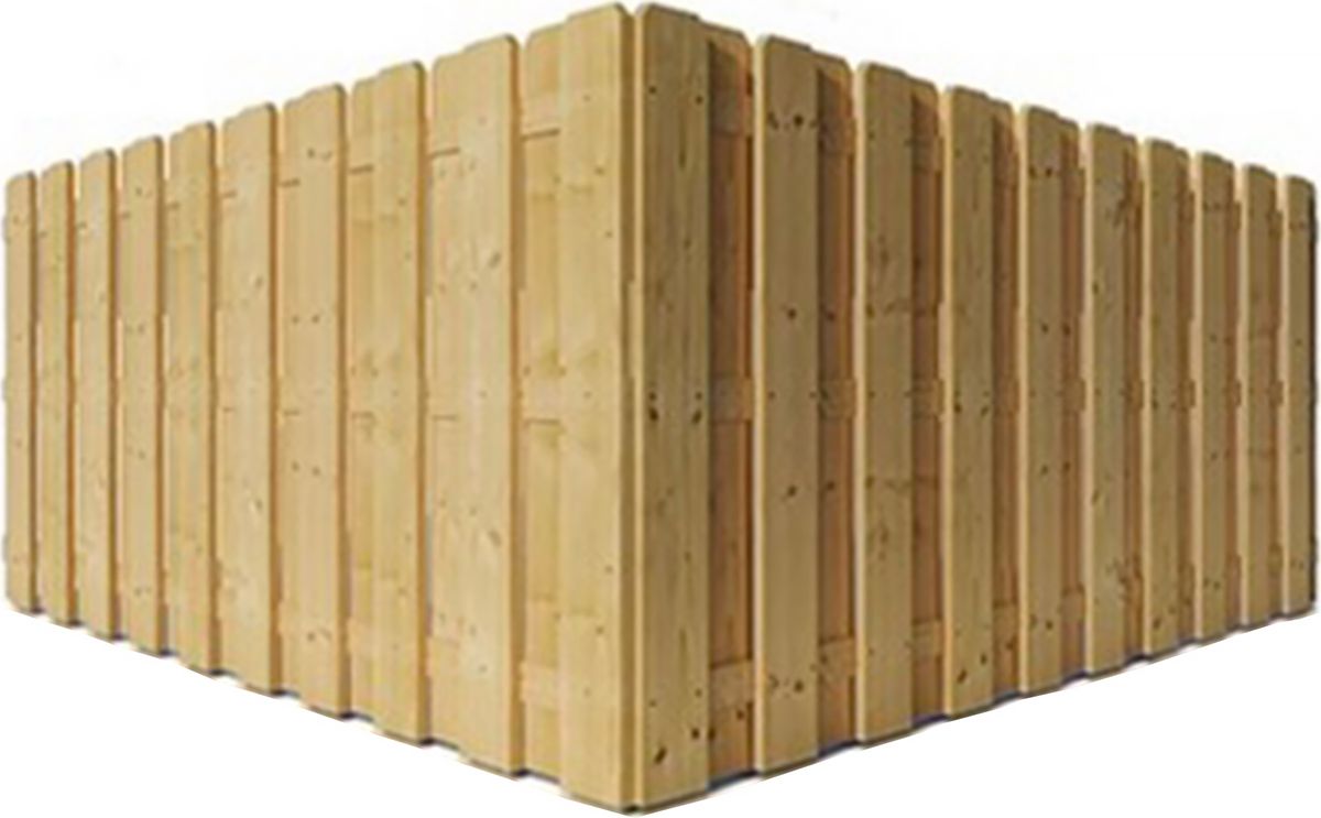 Wooden corner fence made of vertical planks.