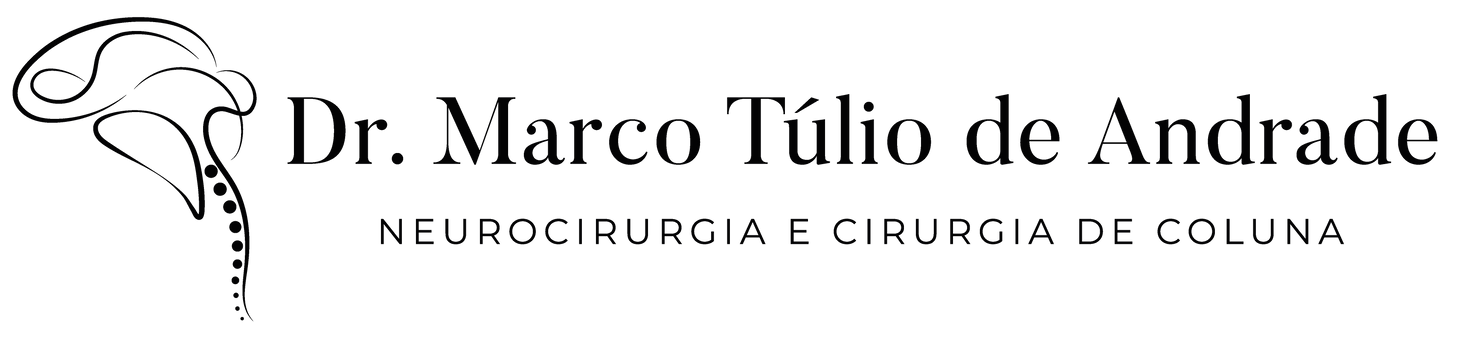 Logo de Dr. Marco Túlio de Andrade, neurocirurgia e cirurgia de coluna, en preto e branco.