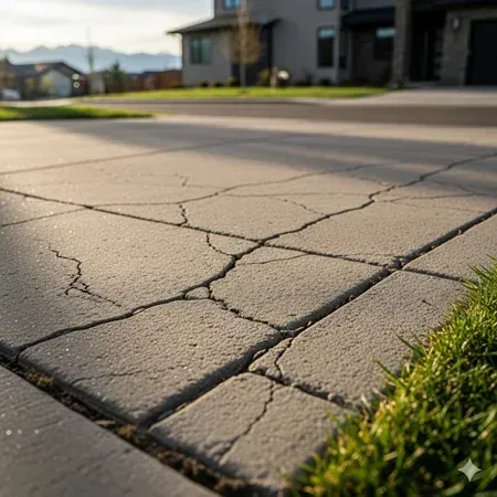 Denver concrete driveway cracks close-up
