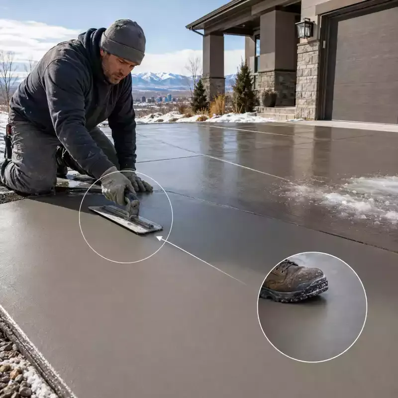 Denver contractor steel-troweling smooth concrete driveway