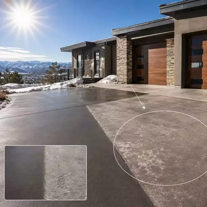 Denver sun-faded smooth concrete driveway comparison