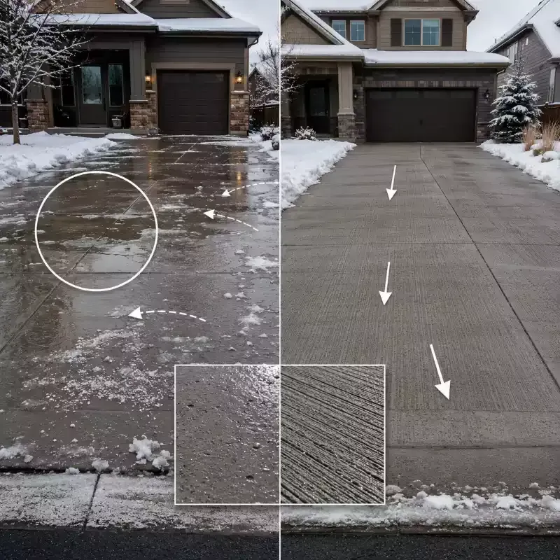 Denver winter driveway drainage texture comparison