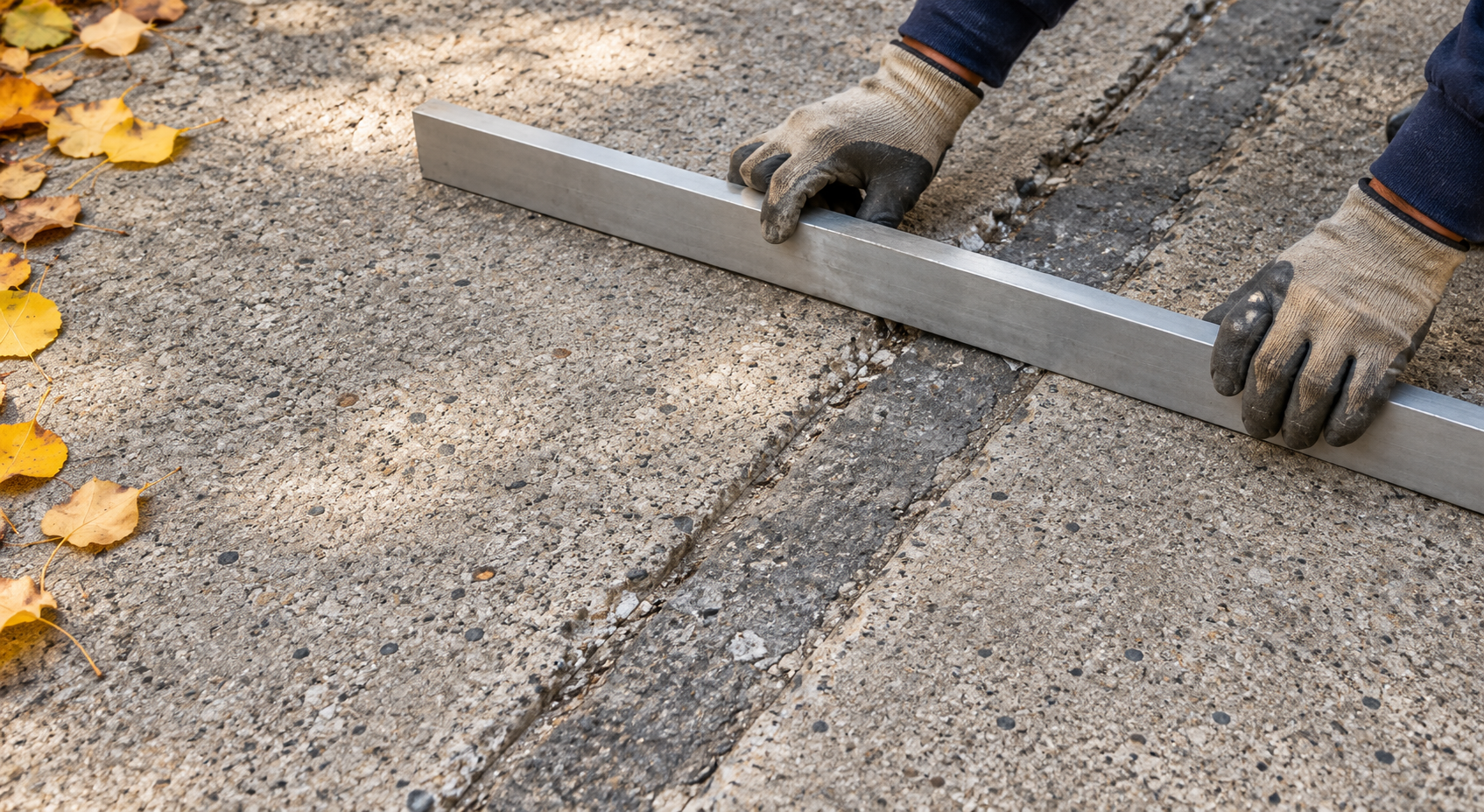 Assessing an older concrete driveway for repair.