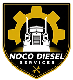 Noco Diesel Services logo with gold gear, white truck, and crossed tools on black shield background
