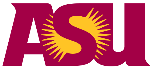 ASU logo: maroon letters with a gold sunburst design in the