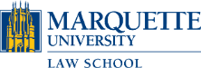Marquette University Law School logo with a building illustration inside a blue box.