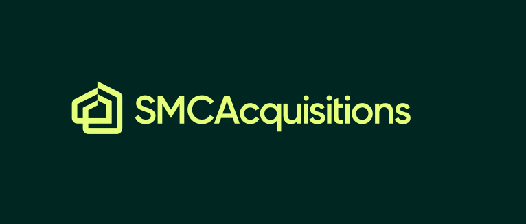 Logo of SMC Acquisitions: light green house symbol and text on dark green background.