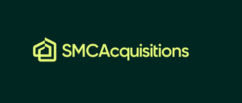 Logo of SMC Acquisitions: light green house symbol and text on dark green background.