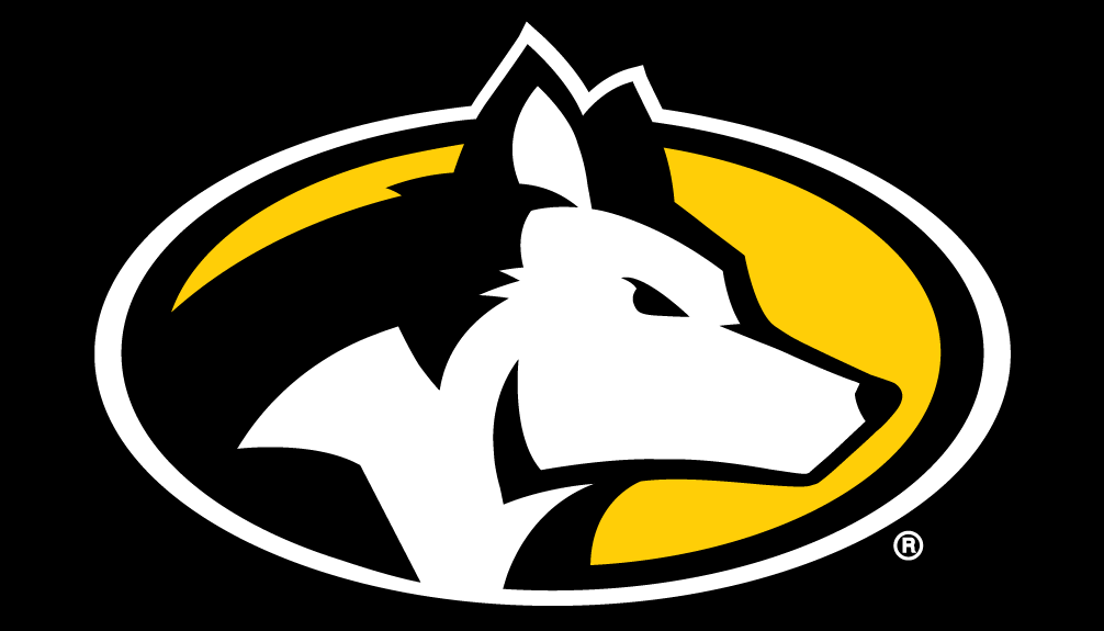 Black, white, and yellow Michigan Tech Huskies logo