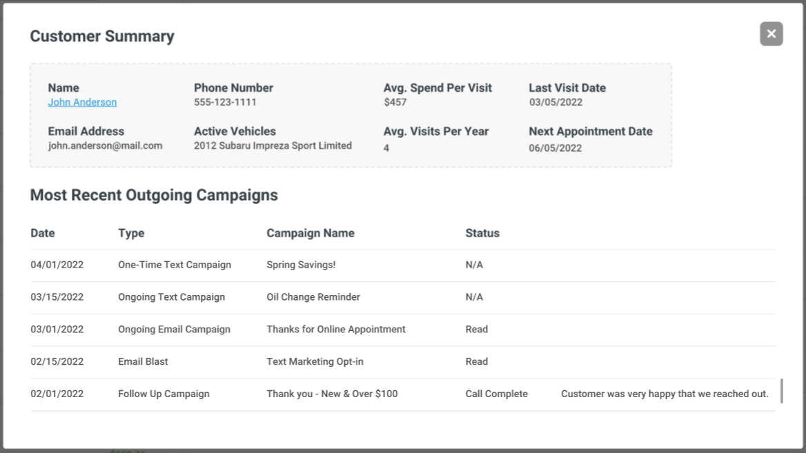 Customer Communication History