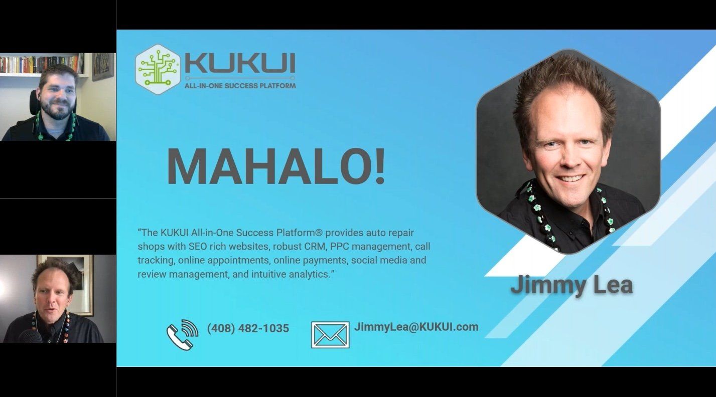 A man is standing in front of a sign that says mahalo !