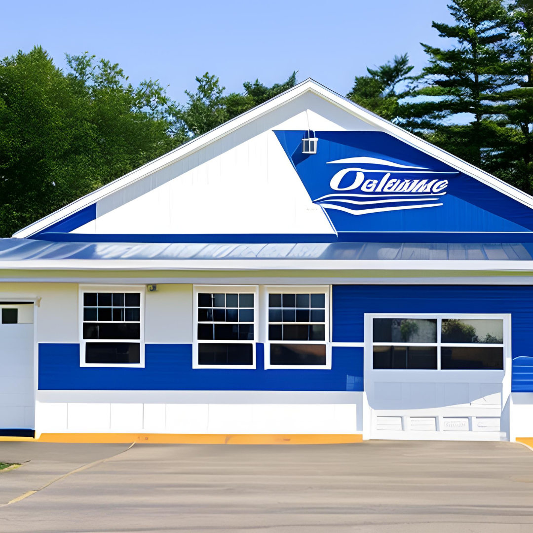 A blue and white building with the word daleanne on it