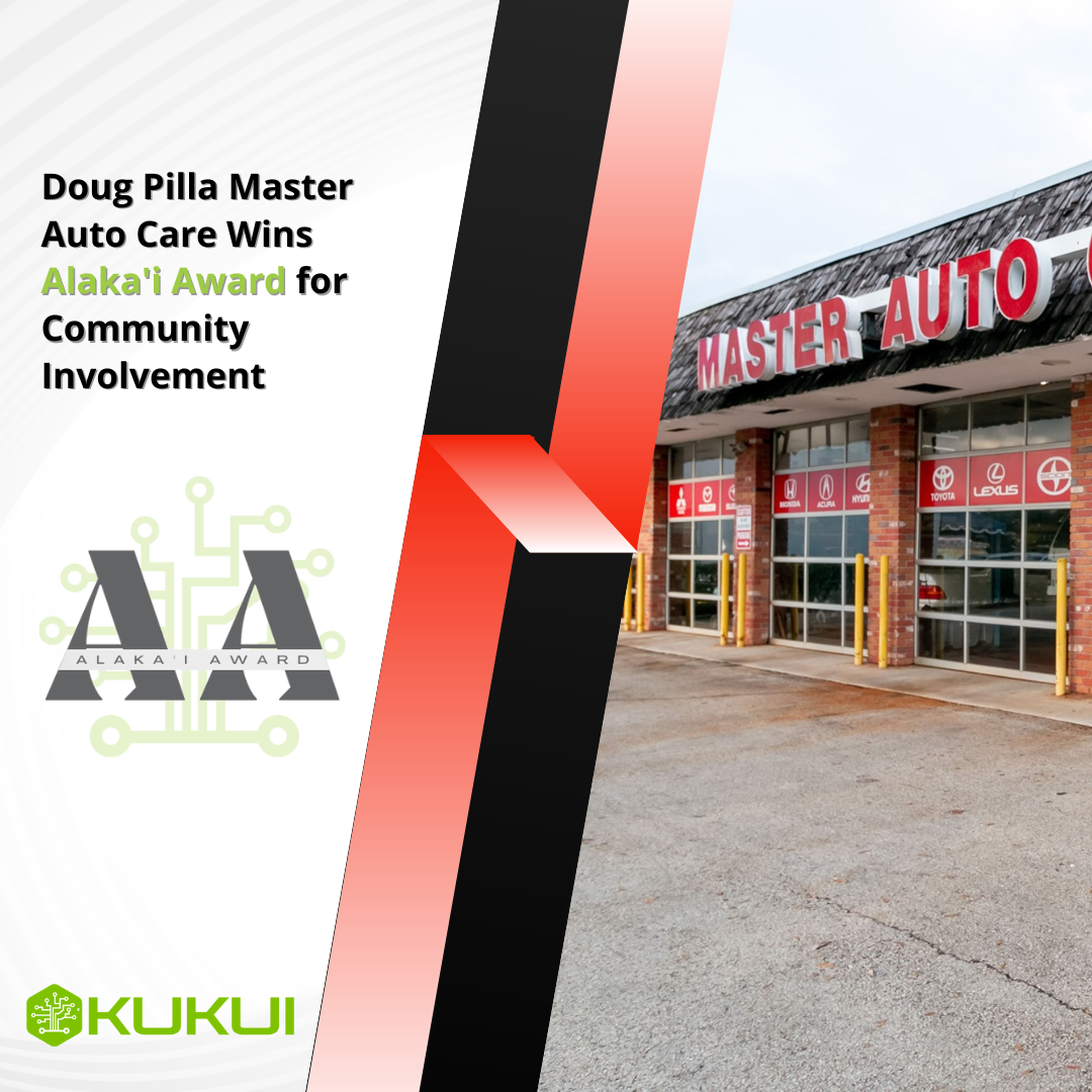 A poster that says doug pilla master auto care wins alaska 's award for community involvement