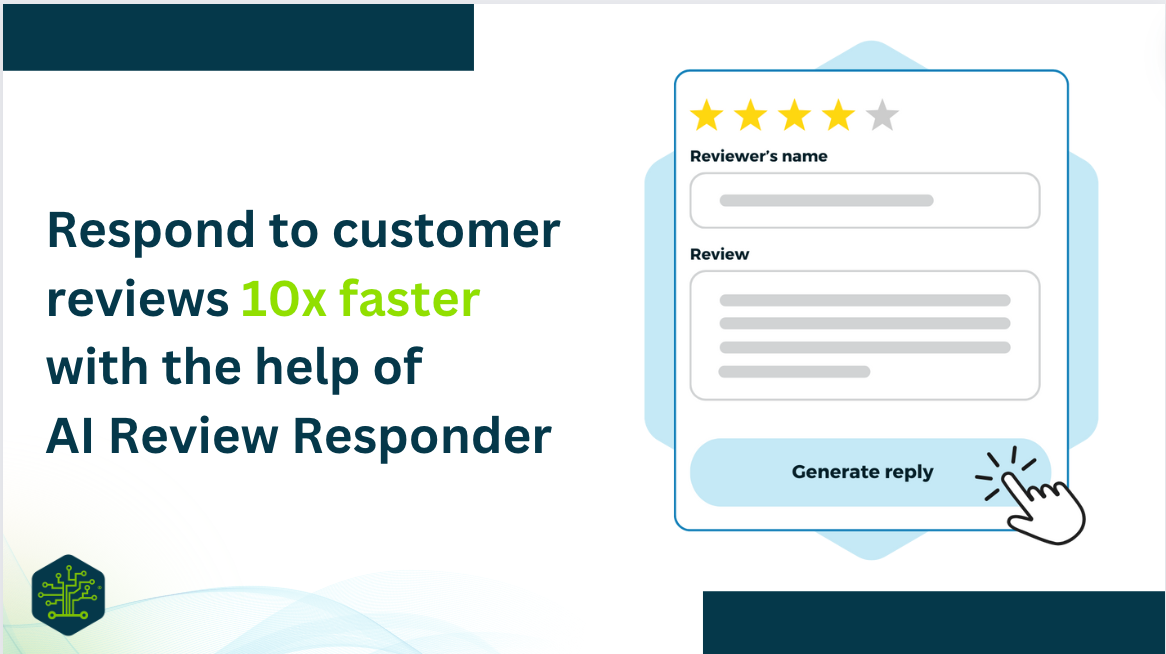A screenshot of a website that says respond to customer reviews 10x faster with the help of ai review responder.