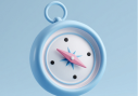 Blue stopwatch icon with a pink center, showing time in a soft blue background