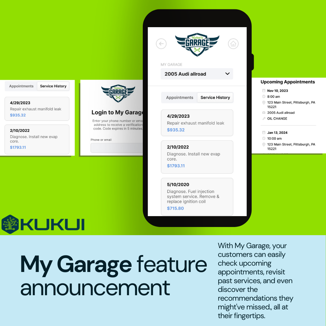 A picture of a phone with the words `` my garage feature announcement '' on it.