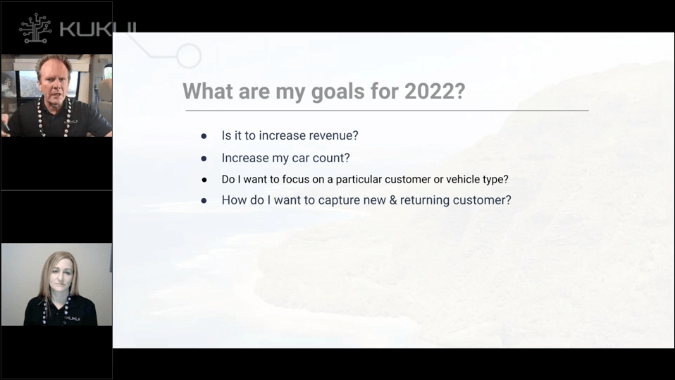 A man and a woman are talking on a video call about their goals for 2022.