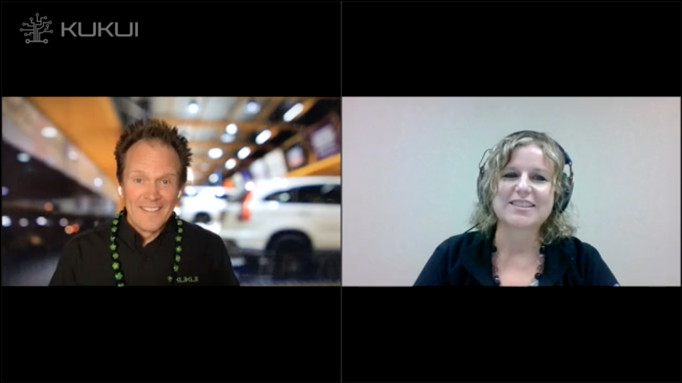 A man and a woman are talking on a video call