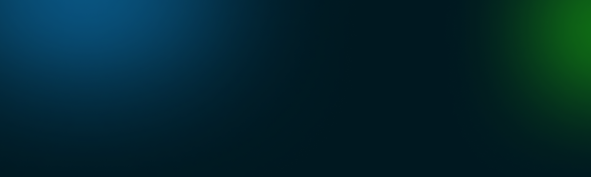 Dark blue gradient background with a green glow in the upper-right corner