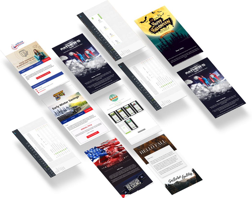 Assorted brochure and flyer mockups arranged diagonally on a white background