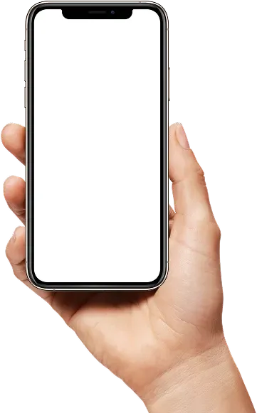 Hand holding a smartphone with a blank white screen
