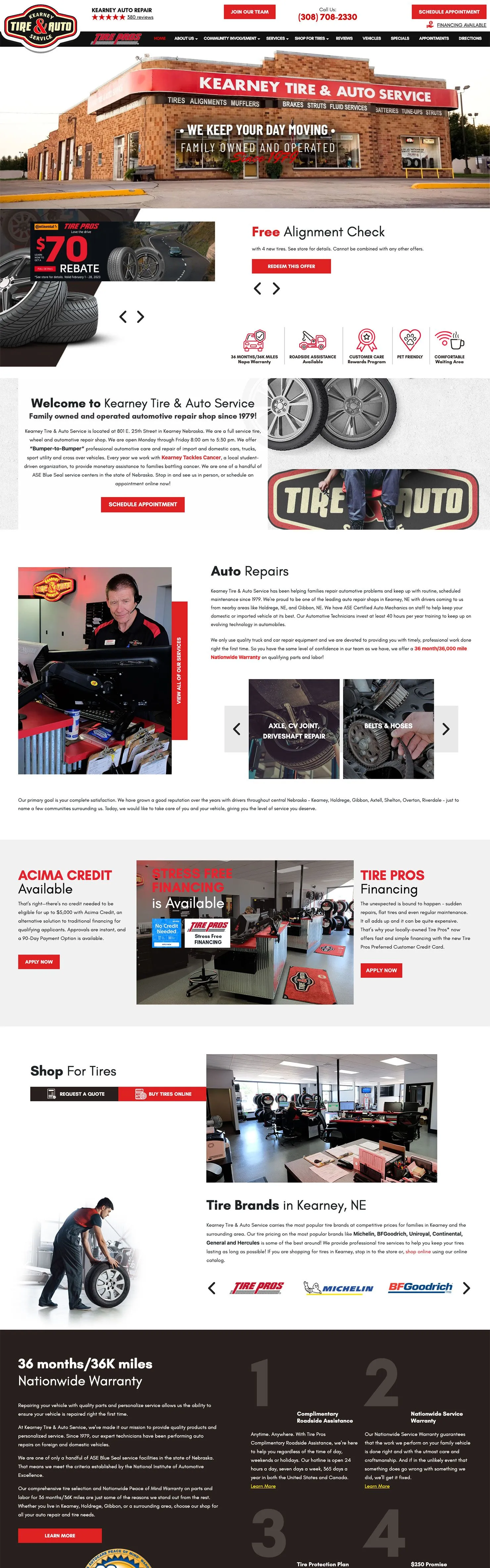 Clothing store webpage with red accents, banner photos, product images, and black footer section