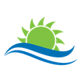 Green sun over blue waves, logo icon