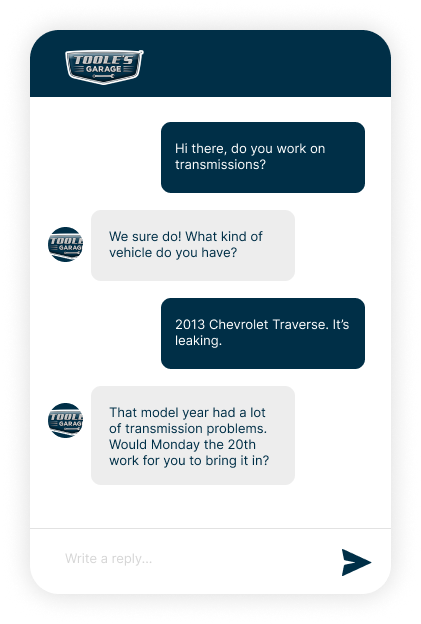 A phone screen shows a conversation between two people.