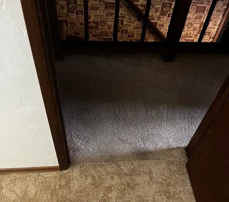 Carpet Damage in doorway after Carpets by Chris Stretching & Repair fixed it perfectly