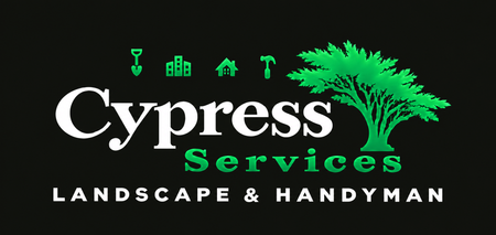 A logo for cypress landscape service with a tree on it