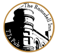 The logo for the ramsdell inn is a black and white drawing of a building.