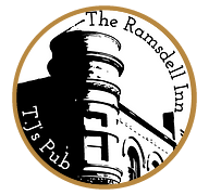 The logo for the ramsdell inn is a black and white drawing of a building.