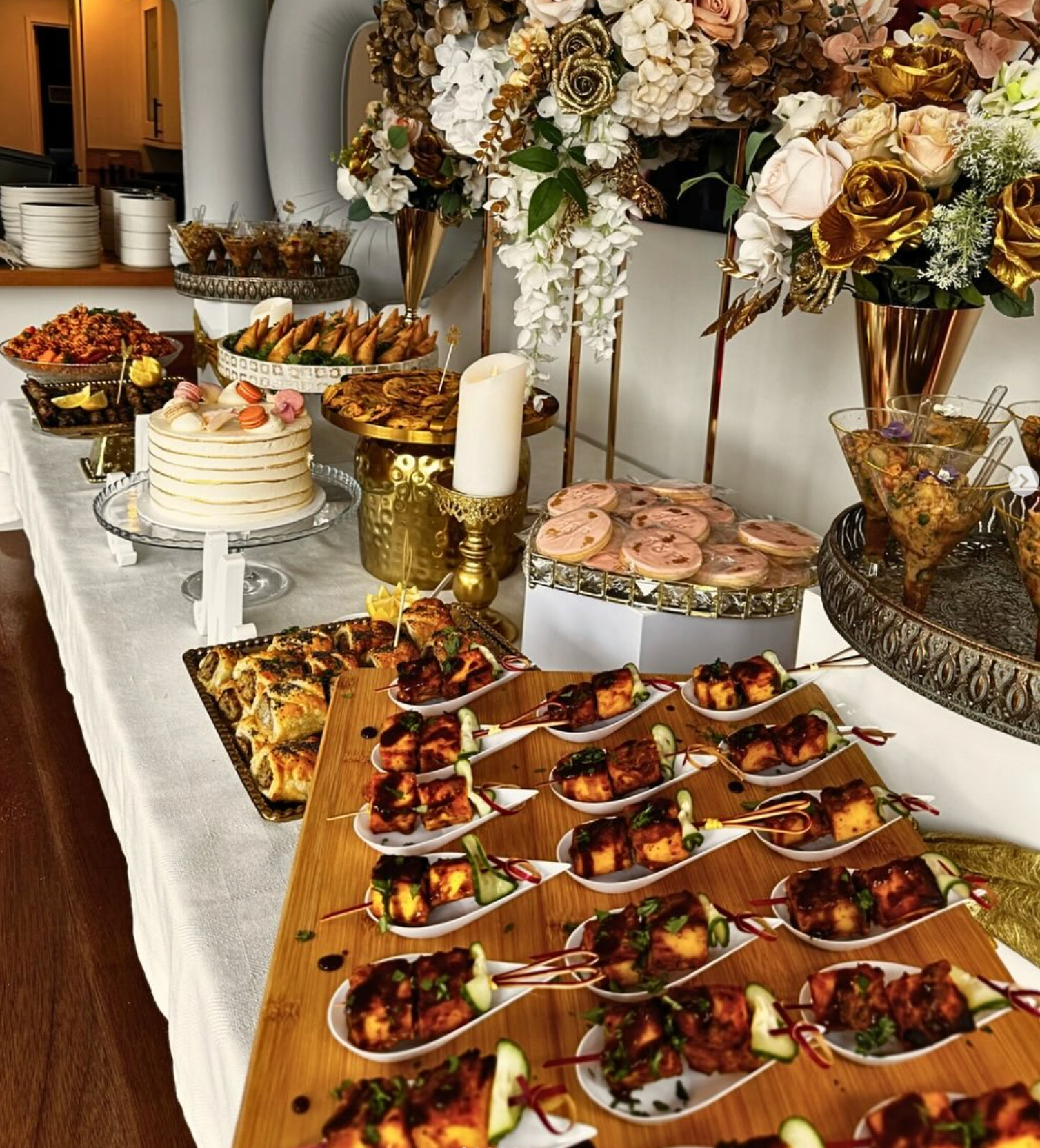 Elegant wedding grazing table centrepiece