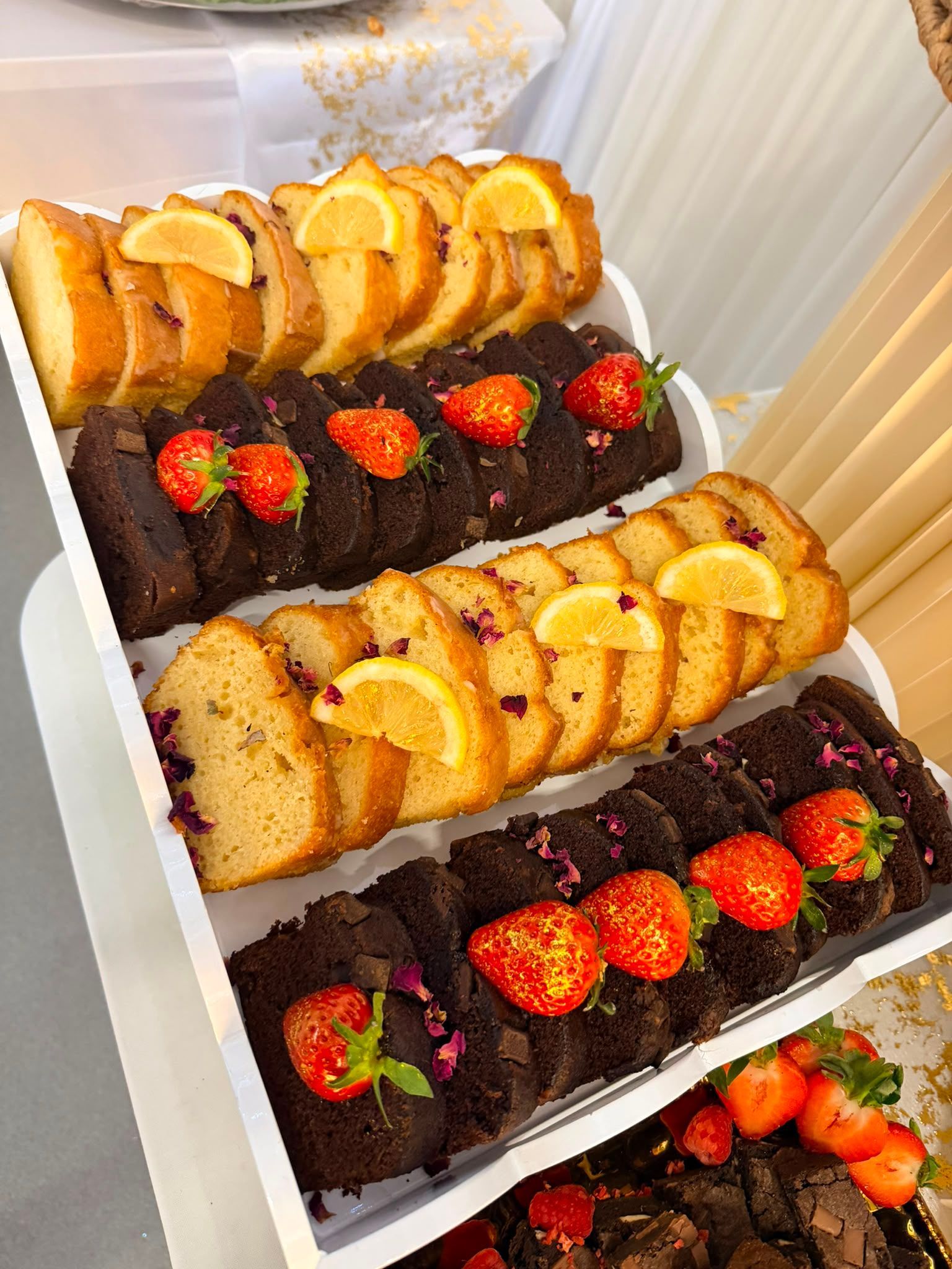 Sweet treats arranged on a dessert table