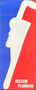 White silhouette of a plumber against blue and red, with text “KELSON PLUMBING” at the bottom