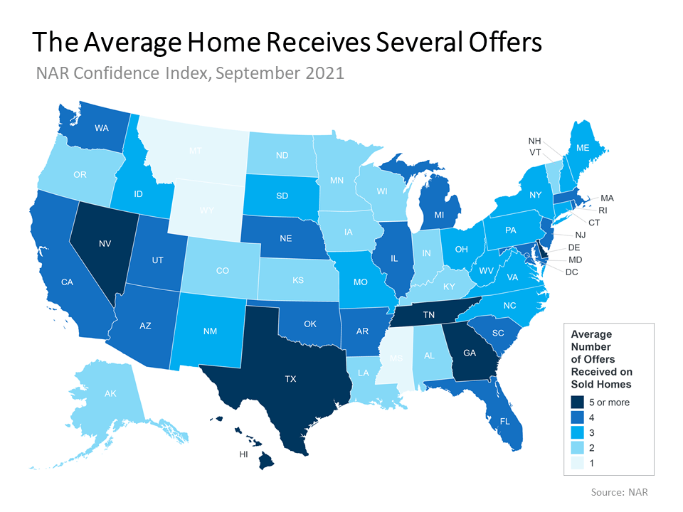 A map of the united states showing the average home receives several offers