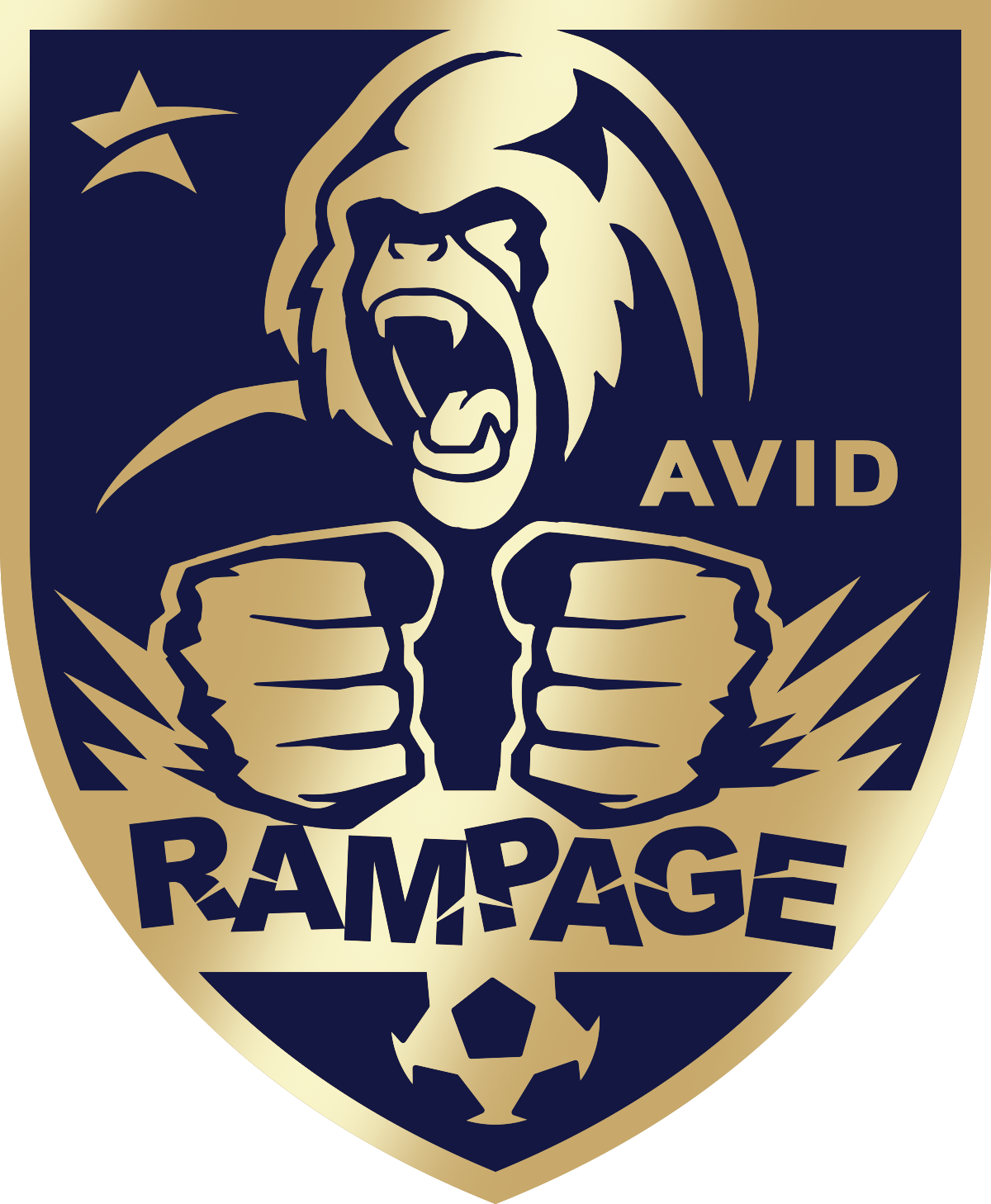 Gold-and-navy AVID Rampage logo with a roaring bear and clenched fists