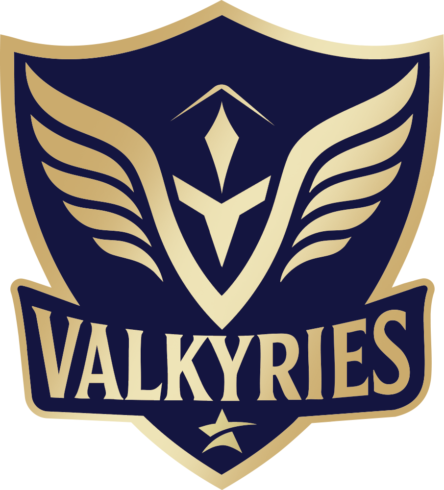 Valkyries team logo in navy and gold with stylized wings and shield emblem